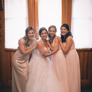 david's bridal long sequin blouson dress